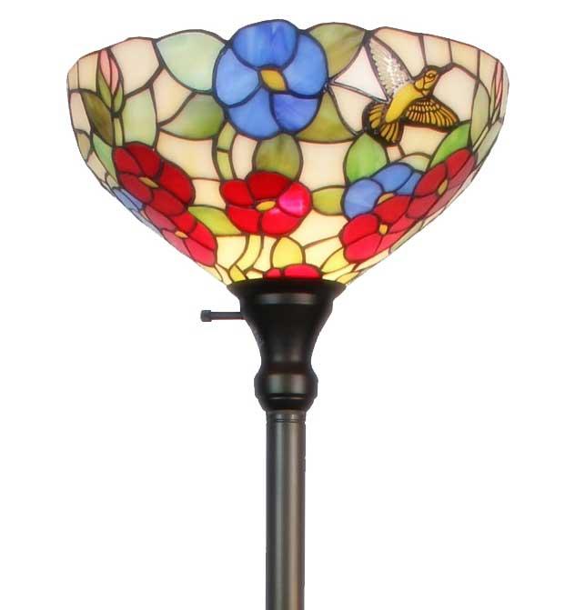 Tiffany-style Hummingbirds Floral Torchiere Floor Lamp 70 Inches Tall