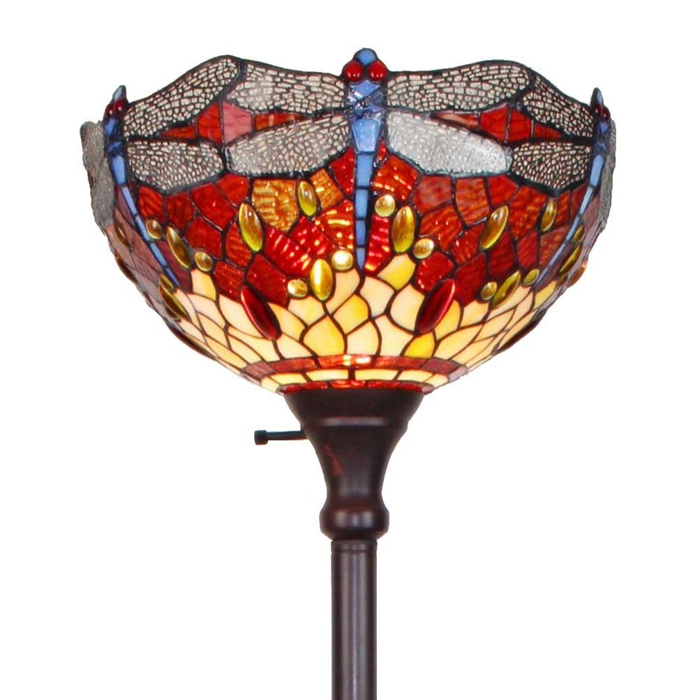 Tiffany Style Dragonfly Torchiere Floor Lamp 72 In