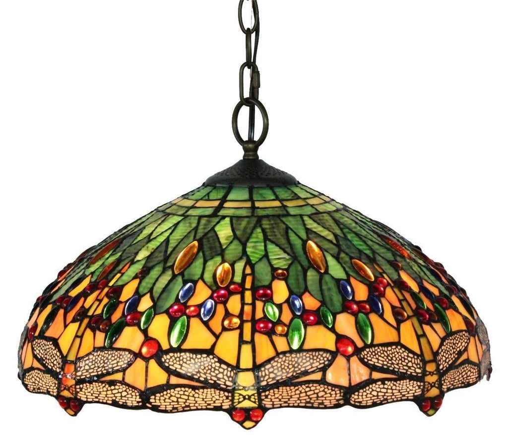 Tiffany Style Dragonfly Hanging Lamp 18 Inches