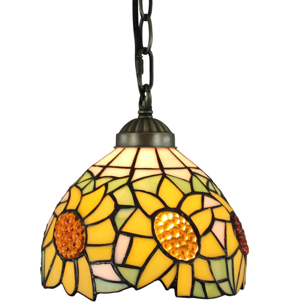 Tiffany Style Sunflower 8-inch Hanging Pendant Lamp