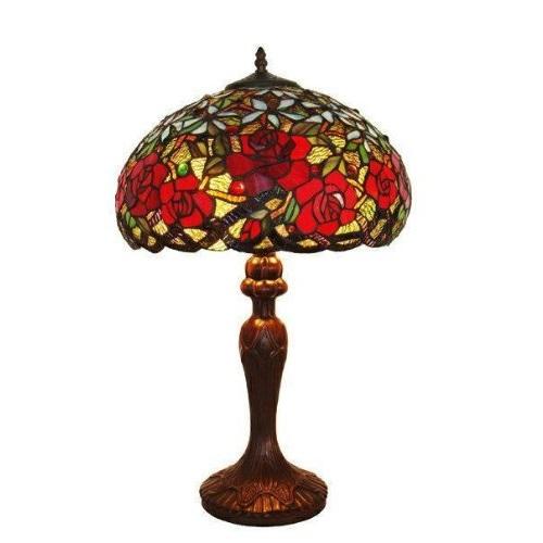 Tiffany Style Red Roses Table Lamp 24 In