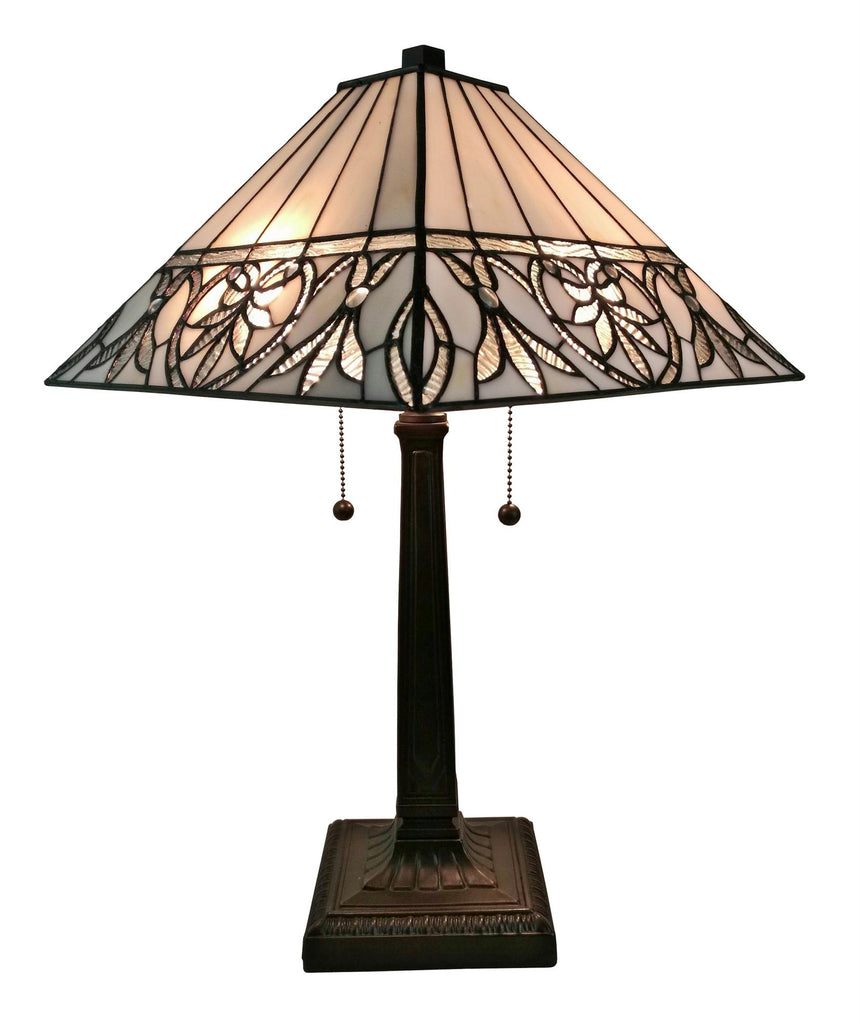Tiffany Style White Floral Mission Table Lamp 22 Inches Tall