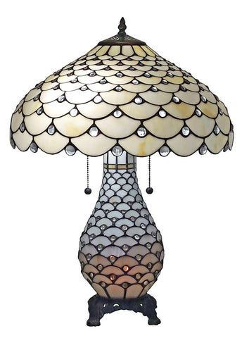 Tiffany Style Jeweled Double Lit Table Lamp 2 Light 18-Inch Wide, White