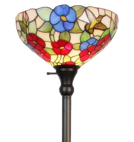 Tiffany-style  Hummingbirds Floral Torchiere Floor Lamp 70 Inches Tall