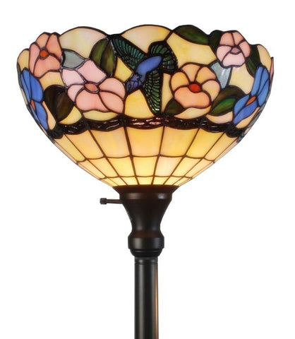 Tiffany-style  Hummingbirds Floral Torchiere Floor Lamp 70 Inches Tall