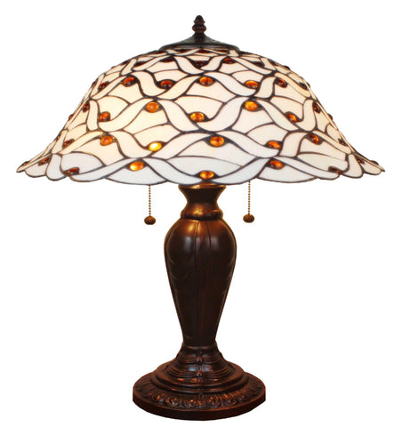 Tiffany Style  Jeweled 26 Inches Table Lamp White