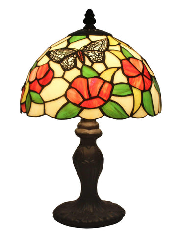 Tiffany-style Flowers and Butterflies Design 14.5-inch Table Lamp