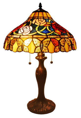 Tiffany Style Roses And Butterflies Table Lamp 24 Inches