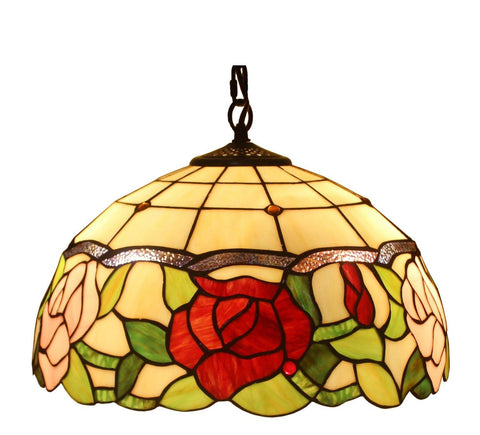 Tiffany Style  Floral Hanging Lamp 16 Inches Wide 2 Light