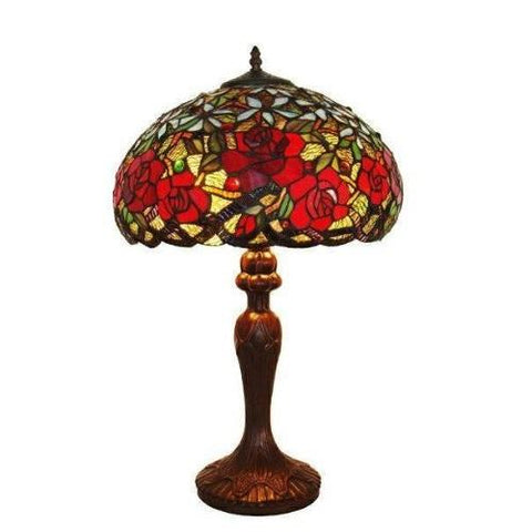 Tiffany Style Red Roses Table Lamp 24 In