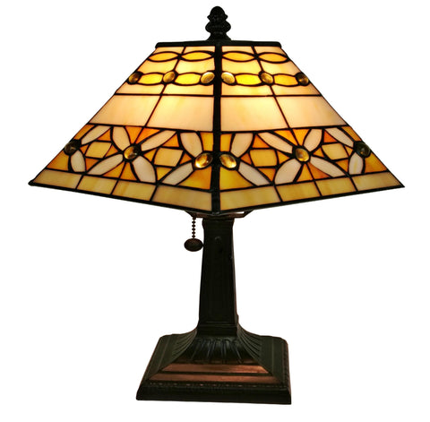 Tiffany Style  Mission Jeweled Table Lamp 8 Inches Wide