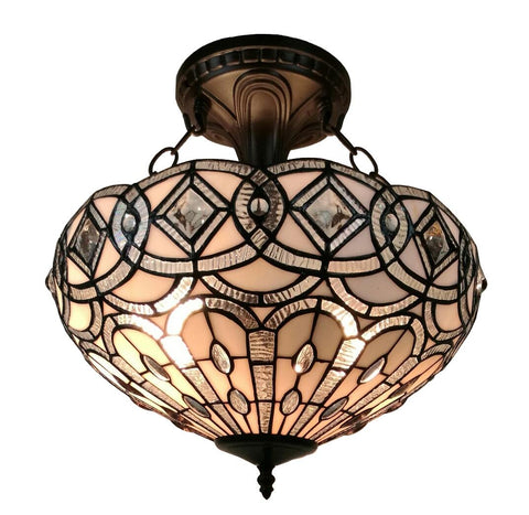 Tiffany Style  White Ceiling Fixture 16 Inches Wide