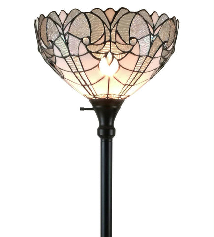 White Tiffany-style Torchiere Floor Lamp 72 Inches Tall