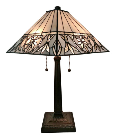 Tiffany Style White Floral Mission Table Lamp 22 Inches Tall